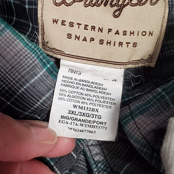 Wrangler Western Pearl Snap Shirt Mens 3XL Plaid Yolk Cowboy Rodeo Lot Of 2 Set - Picture 4 of 14
